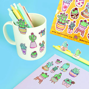 Foil Cacti Planters  Stationery Vinyl Sticker Sheet