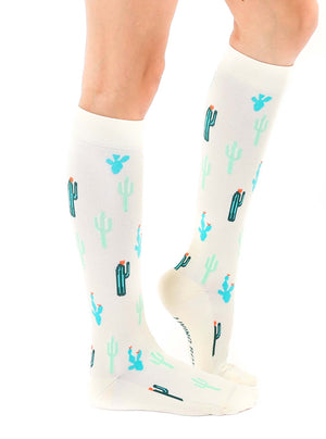 Compression Socks (15-20mmHg) - Cactus - Off-White