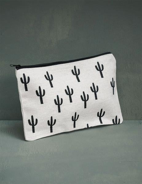 White Saguaro Makeup Bag